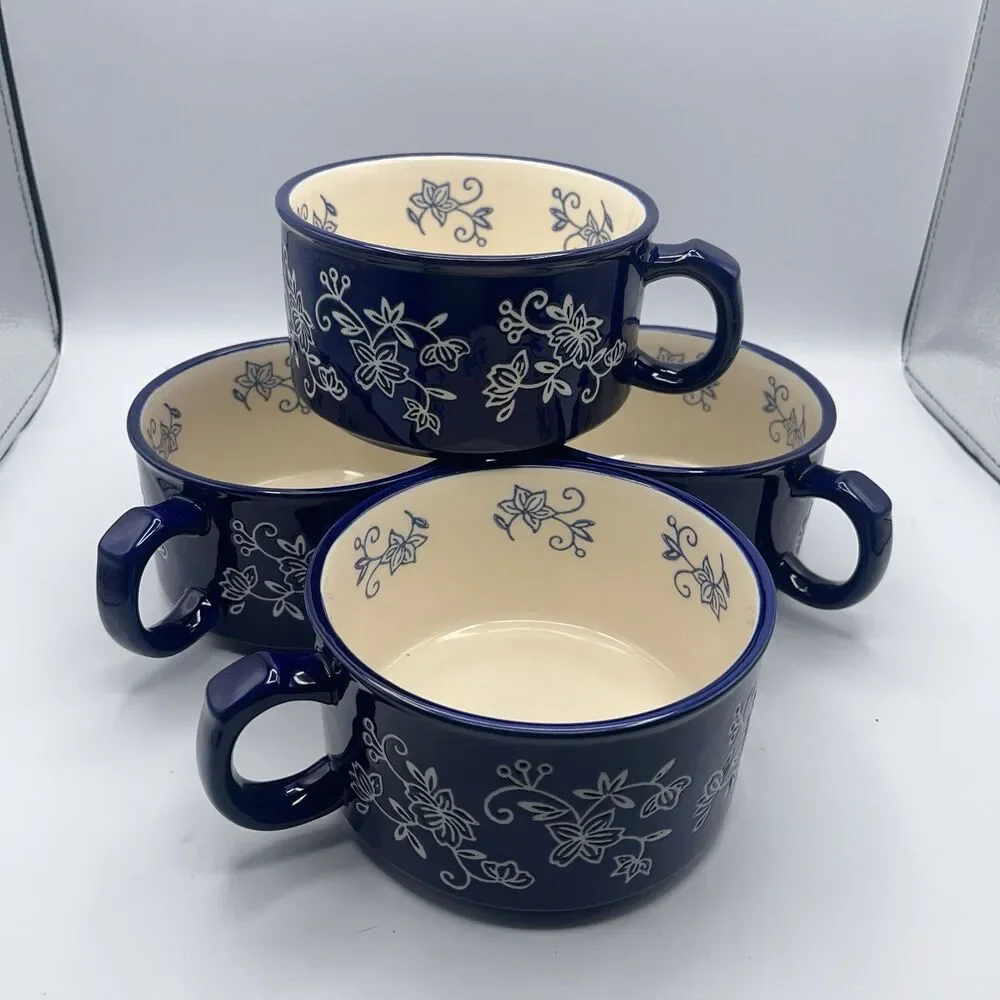 4 Temp-tations By Tara Blue Floral Lace Soup Mug Handle PPP-SQ-166987